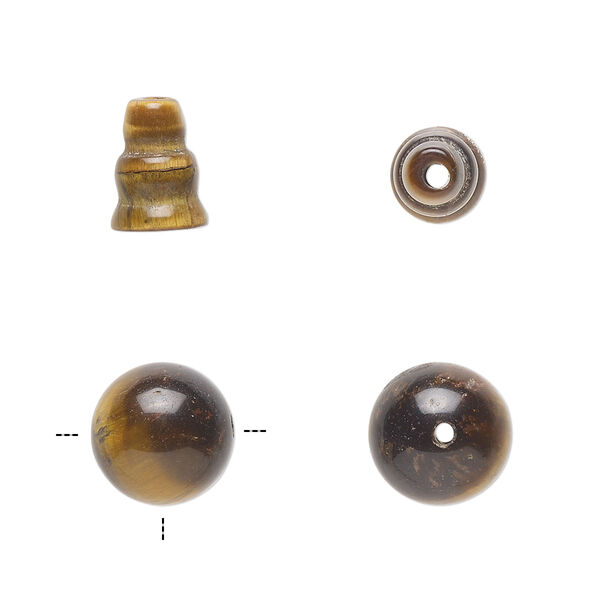 Tigereye 2pkg2, T-drilled round / cone bead natural 10mm / 9x7mm image number 0
