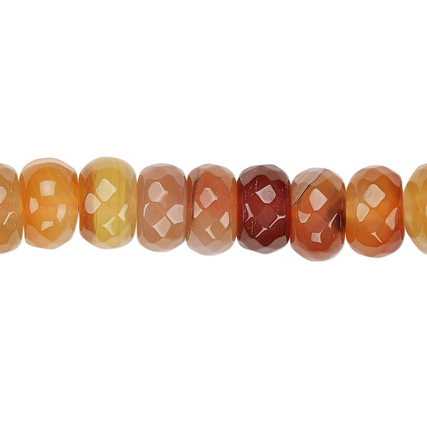 Bead, red agate (dyed / heated), 10x6mm-10x7mm faceted rondelle, B grade, Mohs hardness 6-1/2 to 7. Sold per 15" to 16" strand. image number 0