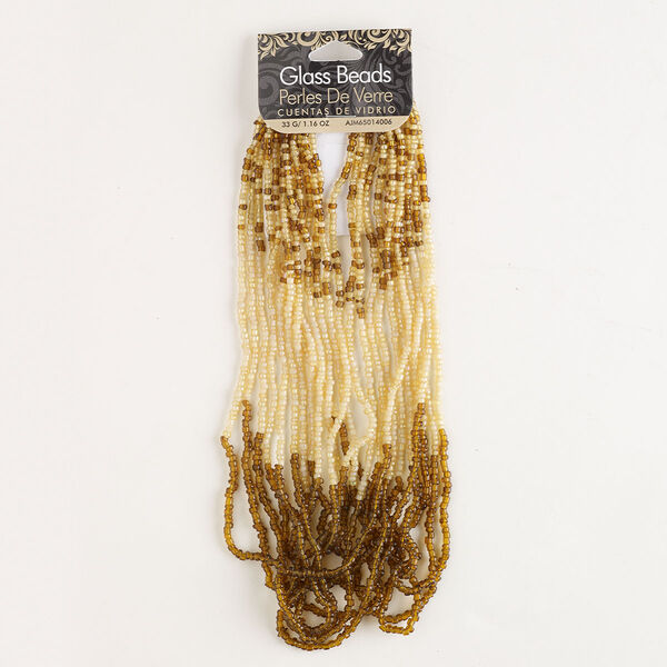 Seed bead, glass, pkg/33g, #11 round, translucent AB brown and tan. image number 0