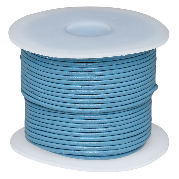 Cord, leather (dyed), turquoise blue, 1.4-1.6mm round. Sold per 25-yard spool. image number 0