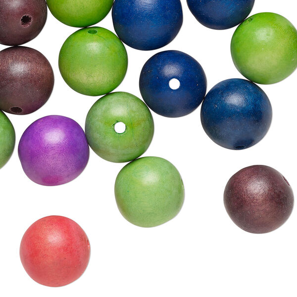 Bead mix, wood (dyed/waxed), mixed colors, 25mm round. Sold per pkg of 30. image number 0