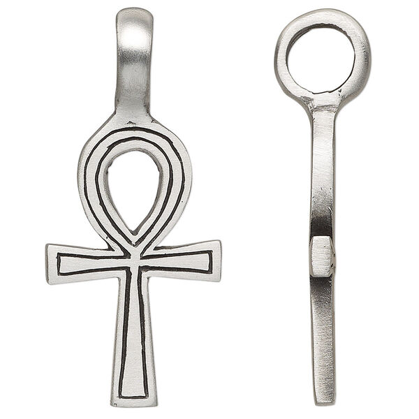 Pendant, antiqued pewter (tin-based alloy), 42x19mm single-sided ankh. Sold individually. image number 0
