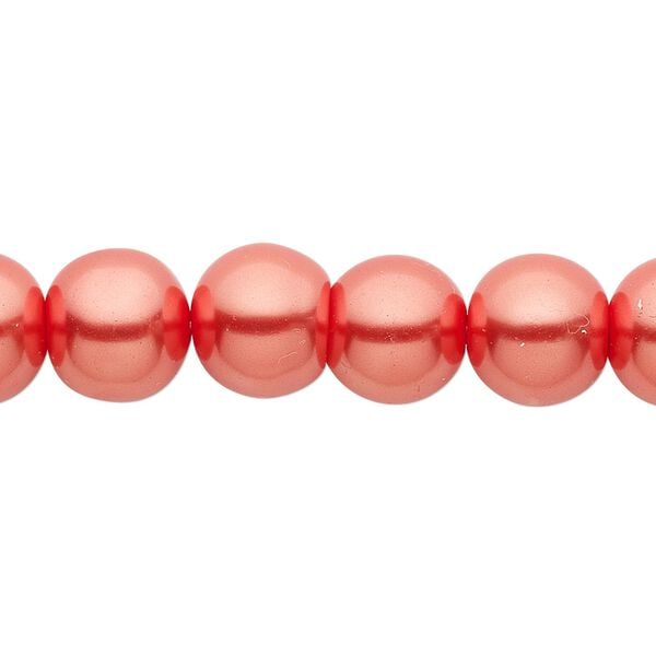 Bead, crystal pearl, orange-red, 10mm round. Sold per pkg of (2) 15-1/2" to 16" strands, approximately 80 beads. image number 0