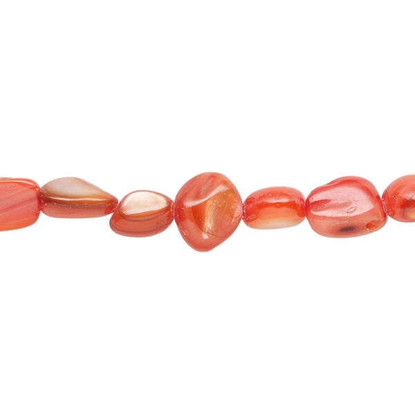 Bead, mother-of-pearl shell (dyed), red-orange, small to large pebble, Mohs hardness 3-1/2. Sold per 30-inch strand. image number 0