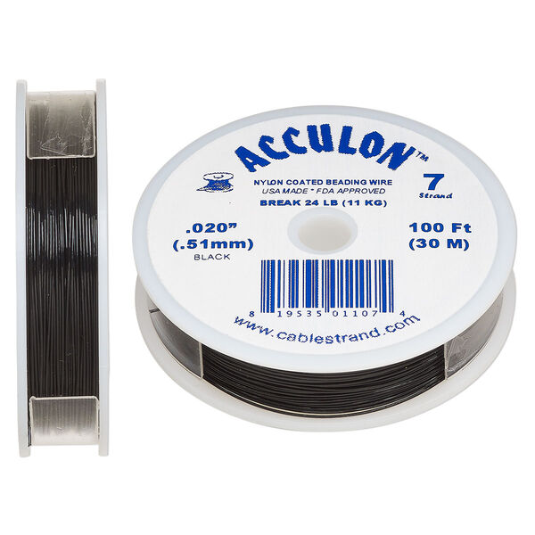 Beading wire, Acculon®, nylon-coated stainless steel, black, 7 strand, 0.02-inch diameter. Sold per 100-foot spool. image number 0