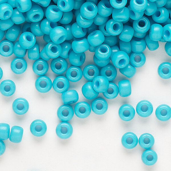 Seed bead, Miyuki, glass, pkg/250g, #6 rocaille, opaque matte outside dyed turquoise blue, (RR-1686). image number 0