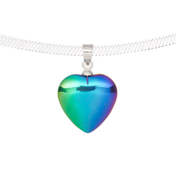 Hemalyke™ / brass 1pkg1, electroplated silver-finished double-sided heart pendant 22x15mm image number 0