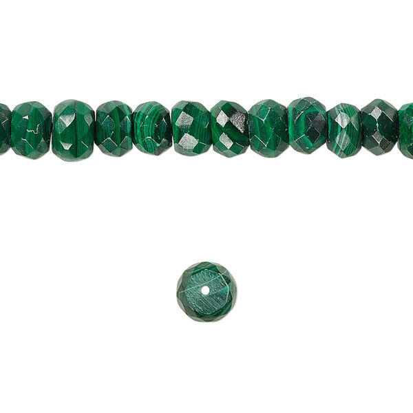 Malachite 1pkg1, faceted rondelle bead natural B grade, 8 inch 8x4mm image number 0