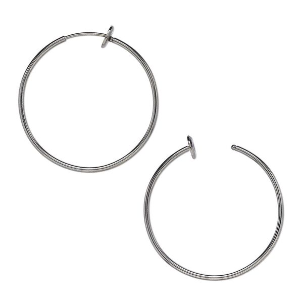 Earring hoop 1pkg2, 35x1.5mm round / pierced-look spring closure, gunmetal-finished brass 1 pair image number 0
