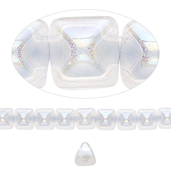 Spacer, Preciosa, Czech pressed glass, transparent clear AB, 6x6x7mm 2-strand pyramid, fits up to 3mm bead. Sold per 8-inch strand, approximately 30 spacers. image number 0