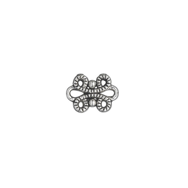 Link, antique silver-plated "pewter" (zinc-based alloy), 12x9mm single-sided fancy knot. Sold per pkg of 50. image number 0