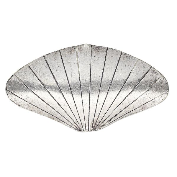 Bead, Hill Tribes, antiqued sterling silver, 46x25mm puffed shell. Sold individually. image number 0