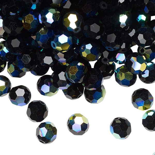 Bead 144pk jet AB, Preciosa Czech crystal 6mm round image number 0