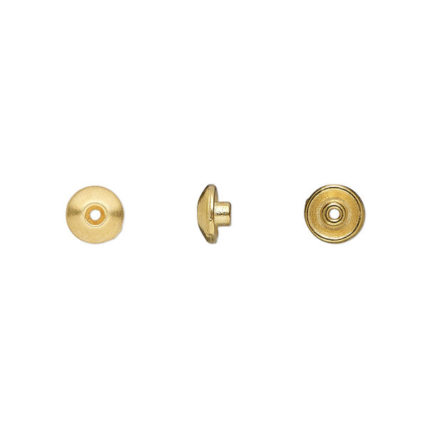 Bead aligner, TierraCast® BeadAligners™, gold-plated pewter (tin-based alloy), 6x3mm rondelle with 3mm peg. Sold per pkg of 10. image number 0
