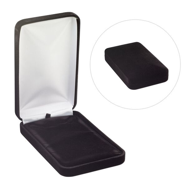 Necklace box, flocked velvet and satin, black and white, 7 x 4-1/4 x 1-5/8 inch rectangle. Sold individually. image number 0