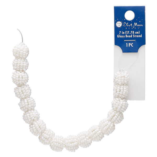 Bead, glass and acrylic, white, 11mm round with seed beads. Sold per 7-inch strand. image number 0
