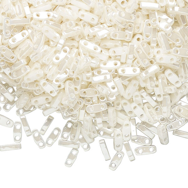 Seed bead, TILA®, glass, pkg/5g, 5x1.2mm quarter tila rectangle, opaque ceylon antique ivory pearl, (QTL-592). image number 0
