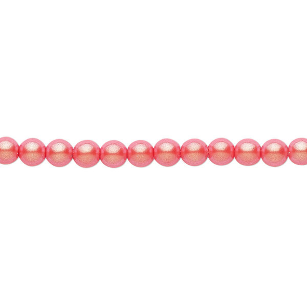 Bead, Czech pearl-coated glass druk, opaque iridescent coral, 4mm round. Sold per 15-1/2" to 16" strand. image number 0