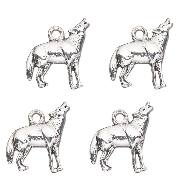 Charm, antique silver-finished "pewter" (zinc-based alloy) , 18x13mm single-sided wolf. Sold per pkg of 4. image number 0