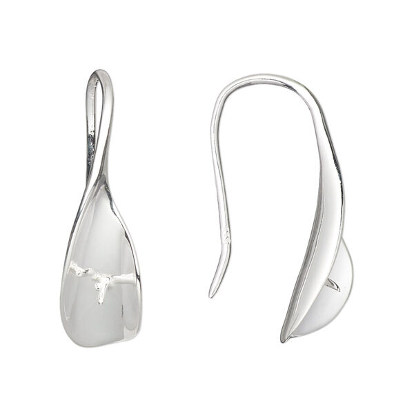 Ear wire, glue-in, sterling silver, 29mm fishhook with 6mm round setting and 2mm peg, 18 gauge. Sold per pair. image number 0