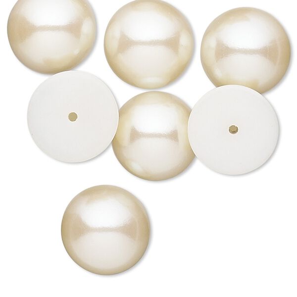 Cabochon, vintage Japanese acrylic pearl, antique white, 14mm half-drilled non-calibrated round. Sold per pkg of 10. image number 0
