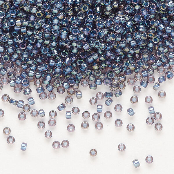 Seed bead, Miyuki, glass, pkg/250g, #11 rocaille, translucent tidal-lined luster crystal clear (RR-3747). image number 0