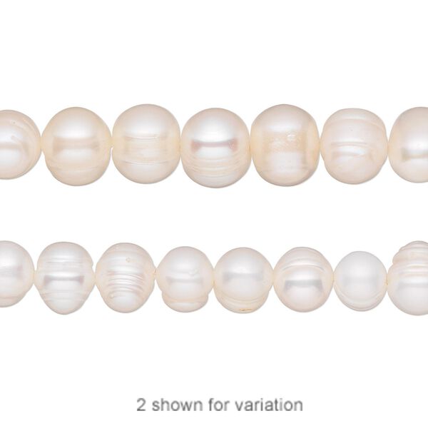 Pearl, cultured freshwater (bleached), white, 6-7mm semi-round, D grade, Mohs hardness 2-1/2 to 4. Sold per 14-inch strand. image number 0