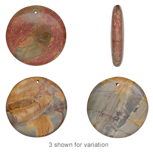 Red creek jasper 1pkg2, top-drilled flat round focal 35mm image number 0