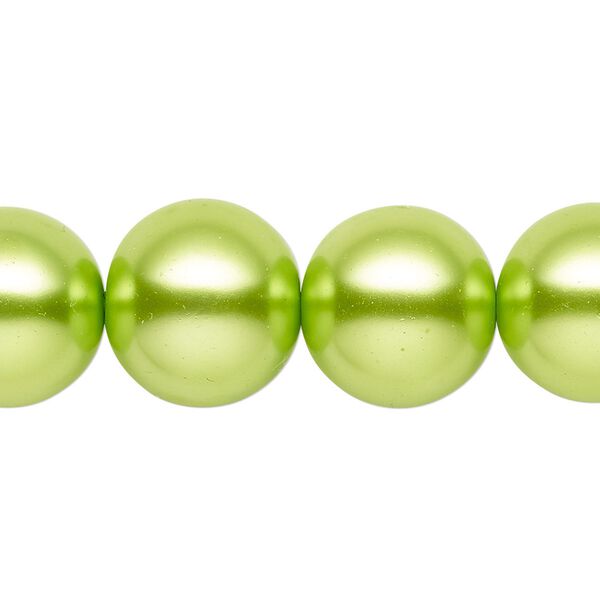 Bead, glass, opaque lime green, 15-16mm round. Sold per 15-1/2" to 16" strand. image number 0