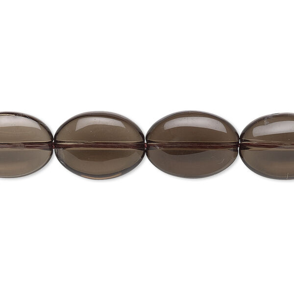 Bead, smoky quartz (heated / irradiated), light to medium, 14x10mm flat oval, B grade, Mohs hardness 7. Sold per 15-1/2" to 16" strand. image number 0