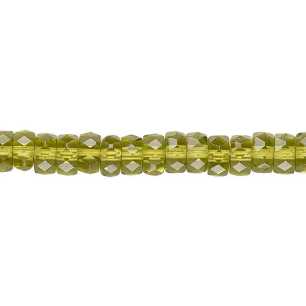 Bead, Czech fire-polished glass, olivine, 6x3mm faceted rondelle. Sold per 15-1/2" to 16" strand. image number 0