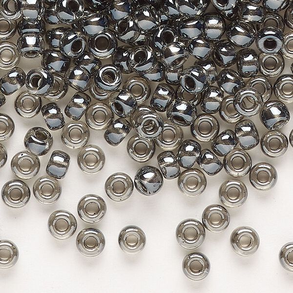 Seed bead, Miyuki, glass, pkg/250g, #6 rocaille, translucent steel-lined luster crystal clear (RR-2276). image number 0