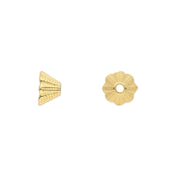 Cone, gold-finished "pewter" (zinc-based alloy), 8x5mm corrugated, 5mm inside diameter. Sold per pkg of 50. image number 0