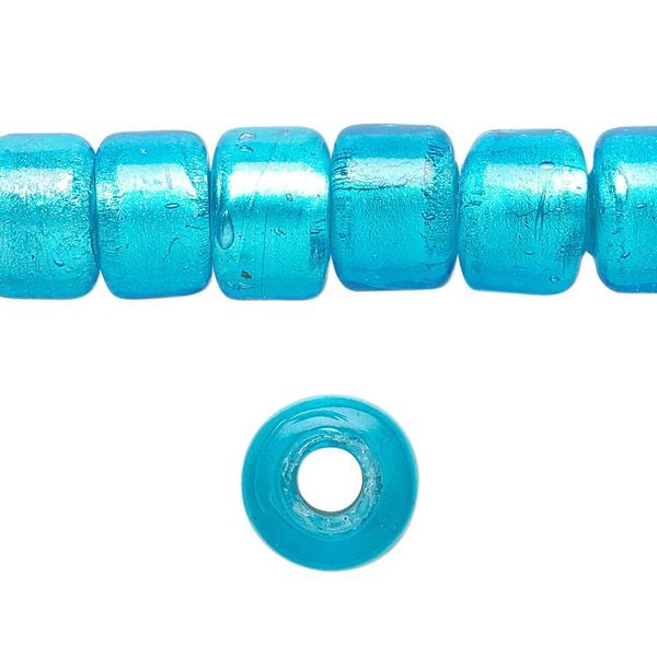 Bead, lampworked glass, semitransparent aqua blue with fine silver foil, 12x8mm crow. Sold per 15-1/2" to 16" strand. image number 0