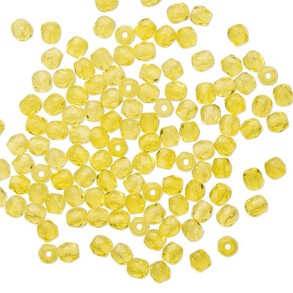 Bead 1pkg120 Czech fire-polished glass, 3mm faceted round, transparent yellow image number 0