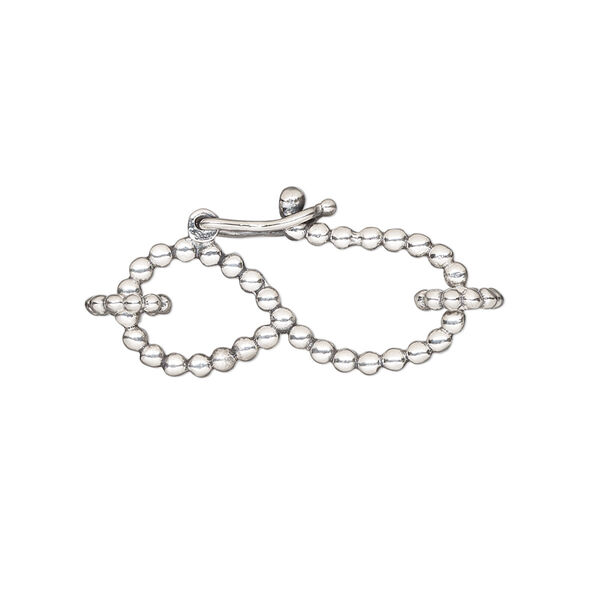 Clasp, S-hook, antiqued sterling silver, 26x13.5mm with dot design and safety latch. Sold individually. image number 0