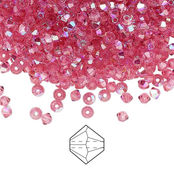 Bead 48pk rose glitter, Preciosa Czech crystal 3mm bicone image number 0