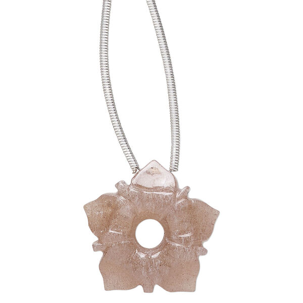 Coffee moonstone 1pkg1, hand-cut top-drilled carved flower bead natural 20x20mm / 4mm center hole image number 0