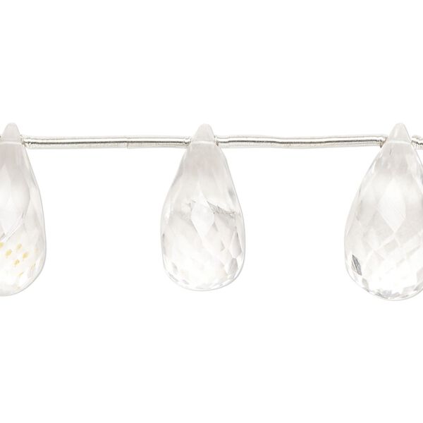 Quartz crystal 1pkg10, hand-cut top-drilled faceted briolette bead natural graduated 14x8mm-31x11mm image number 0