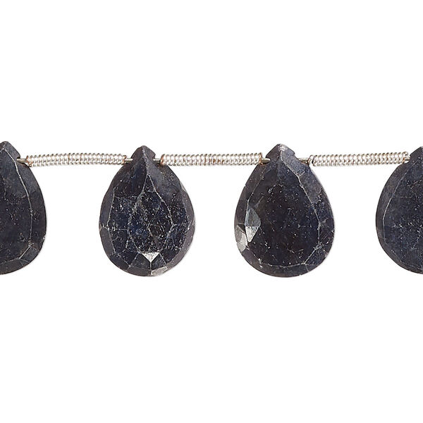 Blue sapphire 1pkg15, hand-cut top-drilled faceted puffed teardrop bead 12x9mm-16x10mm image number 0
