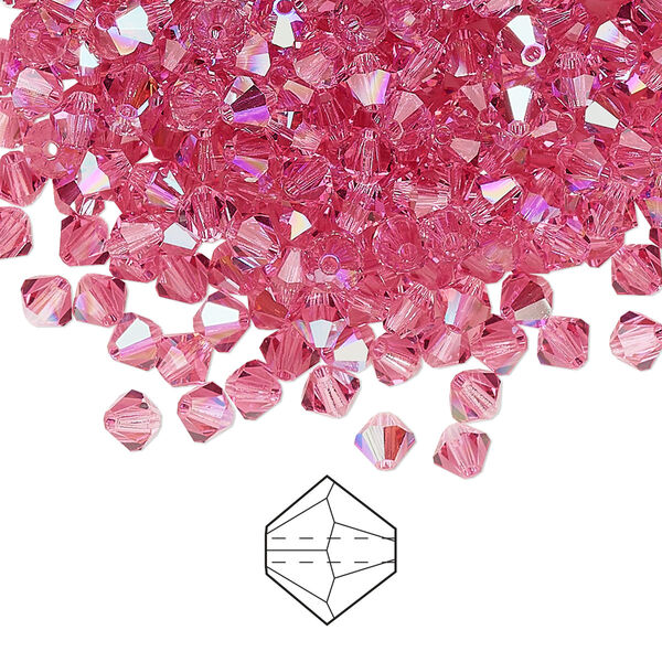 Bead 144pk rose glitter, Preciosa Czech crystal 4mm bicone image number 0