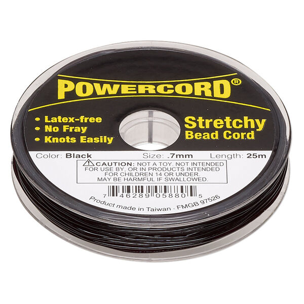 Cord, Powercord®, elastic, black, 0.7mm, 7-pound test. Sold per 25-meter spool. image number 0