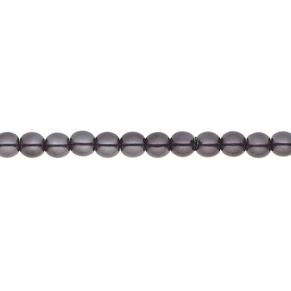 Bead, Czech glass pearl, dark grey, 4mm round. Sold per 18-inch strand, approximately 120 beads. image number 0