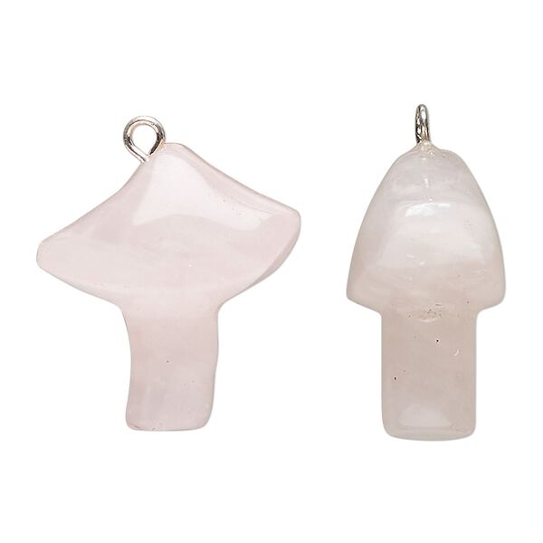 Rose quartz / brass 1pkg1, imitation rhodium-plated hand-carved mushroom drop natural 25x21.5mm image number 0