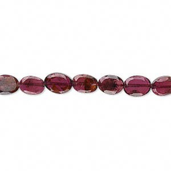 Garnet 1pkg1, hand-cut faceted flat oval bead 14 inch 6x5mm-7x5mm image number 0
