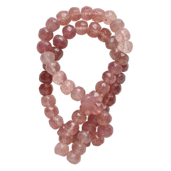 Strawberry quartz 1pkg1, hand-cut faceted round / faceted rondelle bead natural 14 inch 7x5mm-9x7mm image number 0