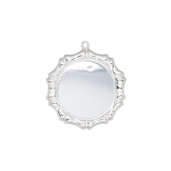 Drop, sterling silver, 21mm single-sided round with bamboo edge design and 16mm round setting. Sold individually. image number 0