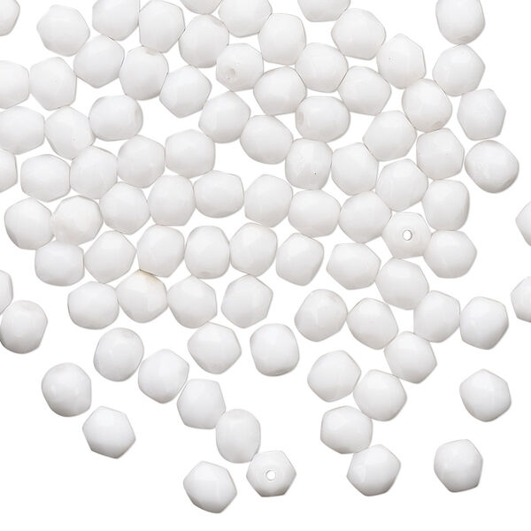 Bead 1pkg100 Czech fire-polished glass, 4mm faceted round, opaque white image number 0