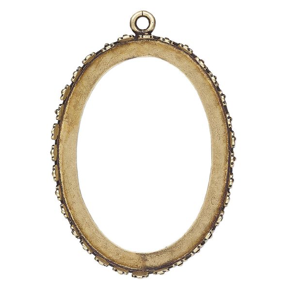Focal, JBB Findings, antiqued brass, 43x33mm oval with open back and flower design trim, 40x30mm oval bezel setting. Sold individually. image number 0