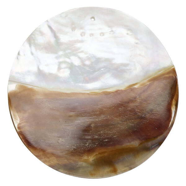 Focal, mother-of-pearl shell (natural), 2-tone, white / brown, 2-3/8mm round, Mohs hardness 3-1/2. Sold individually. image number 0